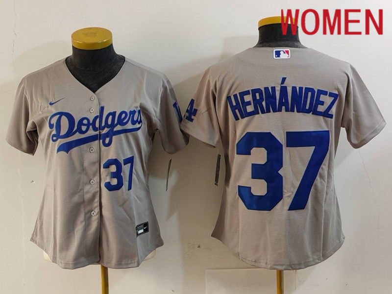 Women Los Angeles Dodgers #37 Hernandez Grey Nike Game 2024 MLB Jersey style 7261->women mlb jersey->Women Jersey